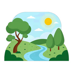 Obraz premium Playful Cartoon Landscape with Trees and River