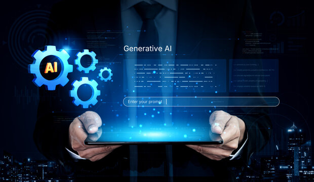 A futuristic concept of an enterprise Artificial Intelligence platform. This system uses machine learning for business automation, data analysis, and powering generative solutions. Fermion