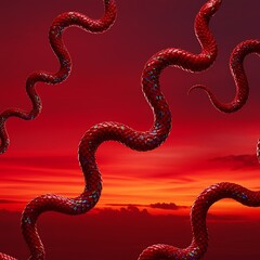 Fototapeta premium Red snakes sunset background