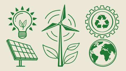 Green Energy and Sustainability Solid Icon Set – Eco-Friendly Power Symbols, Renewable Resources, and Environmental Conservation Vector Graphics