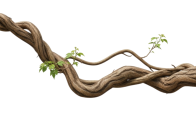 Twisted jungle vine with leaves transparent background cutout png