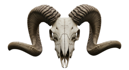 Ram skull with large curled horns transparent background cutout png