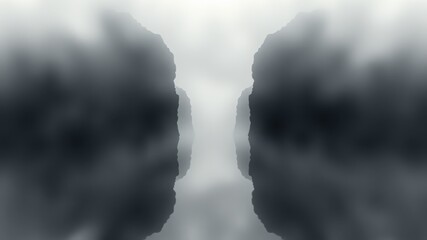 Abstract Rorschach inkblot test image with symmetrical dark shapes.