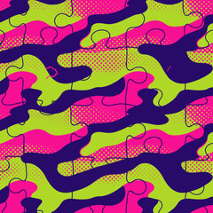 Fototapeta premium Colorful jigsaw puzzle pattern with vibrant camouflage design