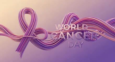 World cancer day ribbon made of colorful strands, symbolizing hope and unity