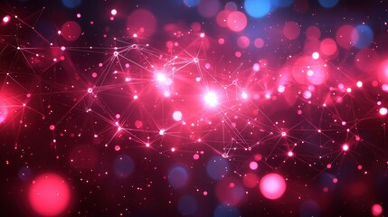 Glowing red network of connected points amidst bokeh background