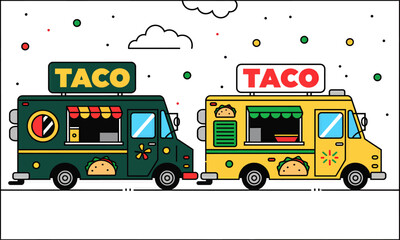 Colorful taco food truck illustration with vibrant street food theme