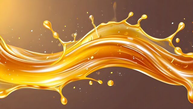 Yellow beer, oil, or juice splashes create a realistic swirl and wave flow in this vector background.

