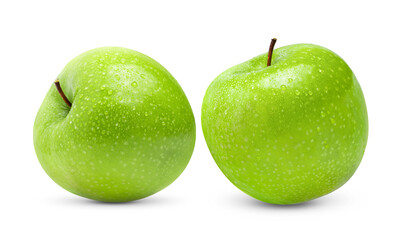 Green Apple with water drop  on transparent png ( image from camera )