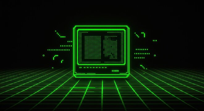 Retro Futuristic Green Circuit Board Technology.