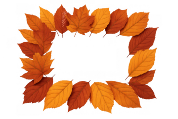 Autumn leaves forming horizontal and vertical borders creating a rectangular frame on a transparent background