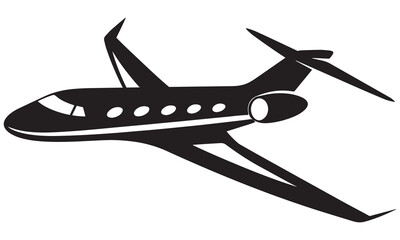 Private Jet Airplane Silhouette Vector – Luxury Aircraft, Aviation Logo, and Flight Design Icon