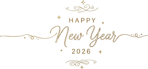 Elegant happy new year 2026 greeting card on a wooden table