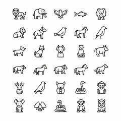 Fototapeta premium Collection of Outline Icons Representing Diverse Animals Including Mammals Birds Fish and Reptiles