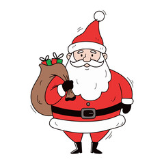 Happy Santa Claus Carrying a Sack of Gifts Cartoon