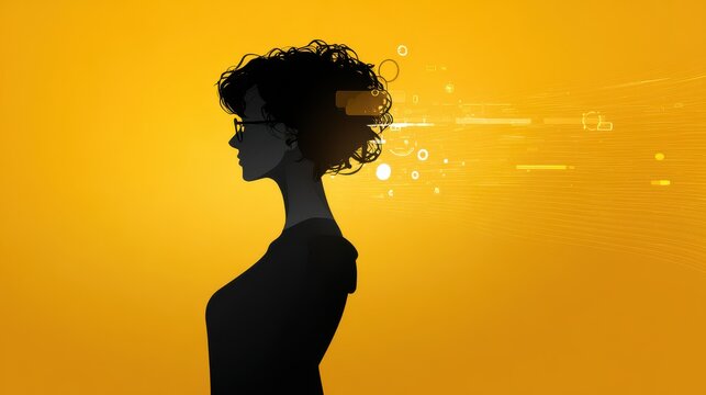 Woman silhouette with digital data stream