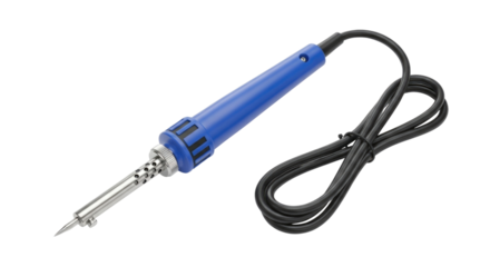 Blue soldering iron with black cord transparent background cutout png