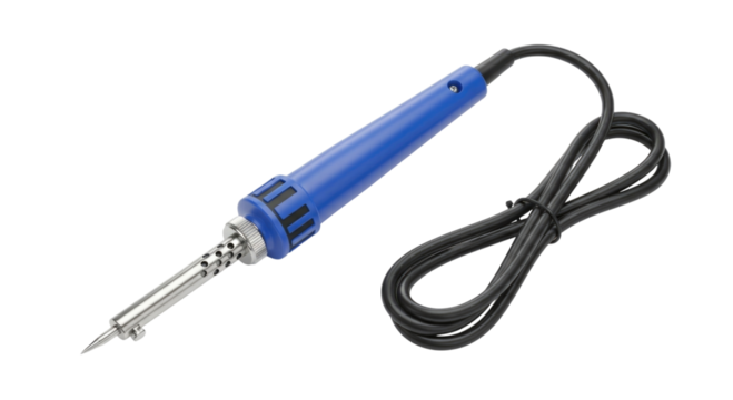 Blue soldering iron with black cord transparent background cutout png