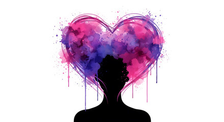 Watercolor heart mind silhouette: emotional creativity and artistic expression