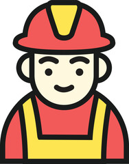 Vector icon of a smiling worker in a safety helmet and uniform, representing construction, essential services, and emergency roles
