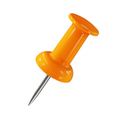 Orange 3D thumbtack or pushpin on a transparent background.