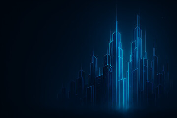 Futuristic Neon Cityscape with Glowing Blue Skyline and Symmetrical Architecture