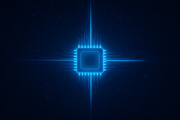 Glowing Blue CPU Chip with Futuristic Circuit Network
