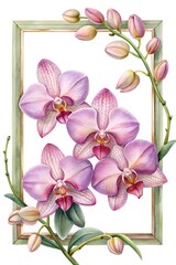Elegant watercolor purple orchids with frame border