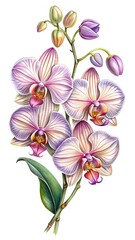 Elegant phalaenopsis orchid flowers and buds illustration