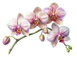 Elegant pink purple watercolor orchid flowers bloom