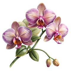 Elegant watercolor illustration of purple orchid blossoms