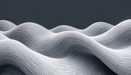 Abstract 3D wave pattern featuring flowing lines, smooth curves, and soft shadows in a modern minimal aesthetic, rendered in high detail with monochrome or pastel tones for a clean futuristic look.