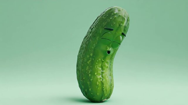 Green cartoon pickle with wide eyes and open mouth