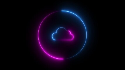 Glowing neon line of cloud computing icon. Global internet connection digital marketing ,Neon line Upload icon symbol, cloud icon and neon line upload arrow icon animation on black background. - Powered by Adobe