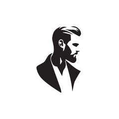 Black Vector Illustration of a Handsome Man in Clean Minimal Line Art Style on White Background