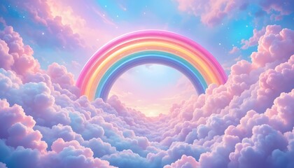 Holographic fantasy rainbow unicorn background with pastel clouds creating a magical dreamy sky candy wallpaper design