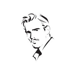 Black Vector Illustration of a Handsome Man in Clean Minimal Line Art Style on White Background