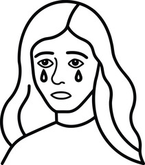 Crying woman line art transparent background