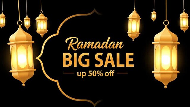 Ramadan Big Sale Animated Banner with Lanterns and Calligraphy