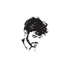 Black Vector Illustration of a Handsome Man in Clean Minimal Line Art Style on White Background