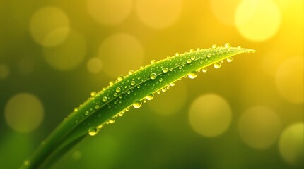 Fresh green leaf with water droplets macro photography nature background wallpaper dew drops close up morning light