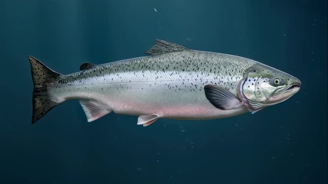 Atlantic salmon swimming underwater with dappled light creating depth animation