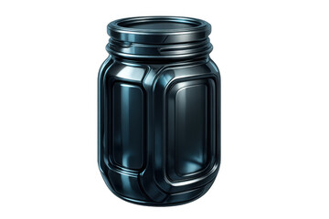 Futuristic metal jar storing digital content, dark sleek container as a sci-fi icon on transparent background