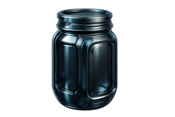 Futuristic metal jar storing digital content, dark sleek container as a sci-fi icon on transparent background