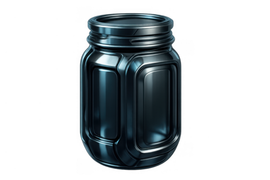 Futuristic metal jar storing digital content, dark sleek container as a sci-fi icon on transparent background
