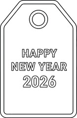 Happy new year 2026 tag outline on a clean white backdrop