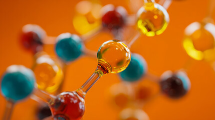 Artistic close-up of colorful molecular models showcasing chemical structures against a vibrant background