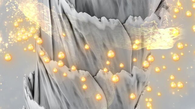 Golden essence balls penetrate damaged and graying hair, repairing the hair cuticles and color return to black. Shampoo or hair oil nourishes the hair roots,Hair dyeing and care ads, 3d rendering.