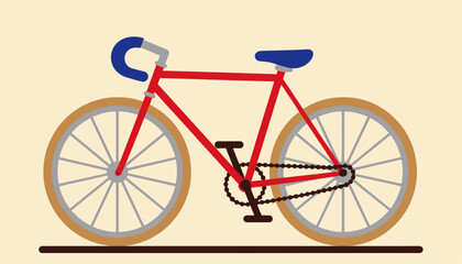 Fototapeta premium Red bicycle illustration, minimal flat design, isolated