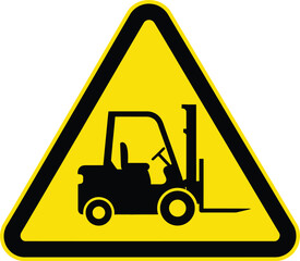 Forklift truck warning sign yellow triangle with black silhouette vector illustration for industrial safety and hazard awareness